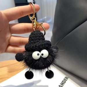 Porte-clés pendentif en peluche Eggette, adorable boule noire, 12 cm, doux, pour sac, avec pompon - Product Image 3