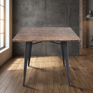 2021 Indian Model Square Farmhouse Industrial <b>Dining</b> Table Modern Extension High Gloss Luxury Wood Iron Legs Hotel Use - Product Image 3