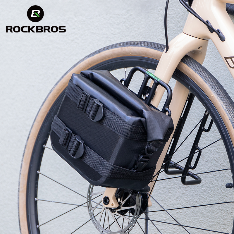 ROCKBROS Porte-Bagages Avant Vélo Aluminium + Sacoche De Fourche Étanche 2.7L – Idéal Bikepacking Et Trajets Quotidiens