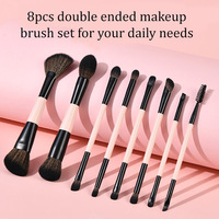 Pinceaux de maquillage double embout en fibres ultra-douces, 8 pièces, logo personnalisé professionnel, marque privée, pinceaux cosmétiques à double pointe, vente en gros