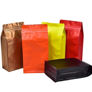 Custom Printed Quad Seal <strong>Square</strong> Coffee <strong>Beans</strong> Packaging Pouch Flat Block Box Bottom <strong>Bags</strong> With Air Valve - Product Image 1