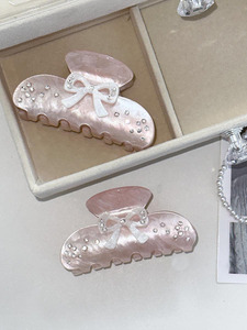 Pinzas para el pelo francesas con diamantes ostentosos de color rosa claro y azul, diseño de tiburón con lazo dulce para niñas con accesorios de cola de caballo elegantes - Product Image 6