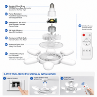 Ventilateur de plafond LED pliable à 5 pales avec télécommande, douille E27, pour chambre, maison, hôtel, usage intérieur