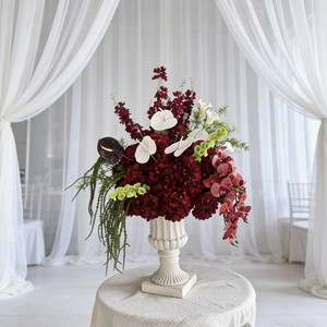 Centrotavola Artificiale Premium con Rose e Mughieri Bianchi in Seta per Decorazioni di Matrimoni, Eventi e Banchetti - Product Image 4