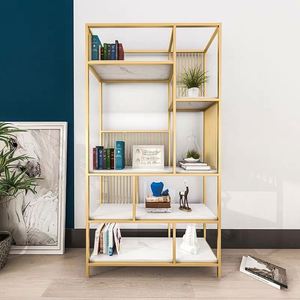 Il Formato su misura di Visualizzazione Libreria Cremagliera di Legno e Metallo Book Shelf <span class=keywords><strong>con</strong></span> Piano In Marmo - Product Image 3