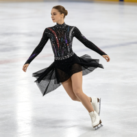 Costume de patinage artistique pour enfants et adultes, robe noire à col haut et manches longues en maille avec strass étincelants pour compétition et spectacle sur scène