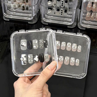 Boîte de rangement pour ongles en acrylique avec ruban adhésif double face, emballage pour ongles à presser, étui de rangement transparent carré pour ongles