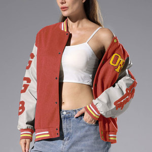 Professional Manufacture Custom Printed <b>Canvas</b> Baseball Lettermen Varsity Jackets Breathable Windproof Winter Women's Stand - Product Image 5