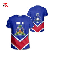 T-shirt à col rond 100% polyester, couleurs du drapeau haïtien, produits de la série Haïti, logo personnalisé, vêtements à drapeau haïtien, t-shirts