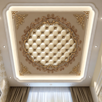 Papier peint de plafond personnalisé, Murale de plafond européenne en relief doré, Décoration de plafond de villa de luxe, Photo murale pour toit
