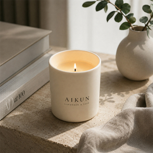 Bougie en cire de soja de luxe personnalisable AIKUN de haute qualité, aromathérapie, étiquette privée, bougie en céramique pour la décoration de la maison, Saint-Valentin - Product Image 1