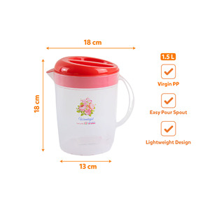 เหยือกใส่ผลไม้ขนาด 1.5 ลิตร ฝาปิดวัสดุ PP หัวเทง่าย ดีไซน์น้ำหนักเบา ลายดอกไม้ ทันสมัย ปลอดสาร BPA - Product Image 4