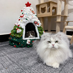 Nyaman buatan tangan rajutan hewan peliharaan keluarga dekorasi Natal merasa hewan peliharaan kucing rumah anjing DIY pohon Natal tempat tidur kucing - Product Image 4