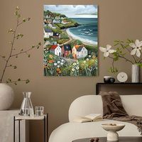 Kit de peinture acrylique sur toile à thème paysage, vue sur l'océan, style nordique, ville balnéaire, peinture par numéros Songwoo
