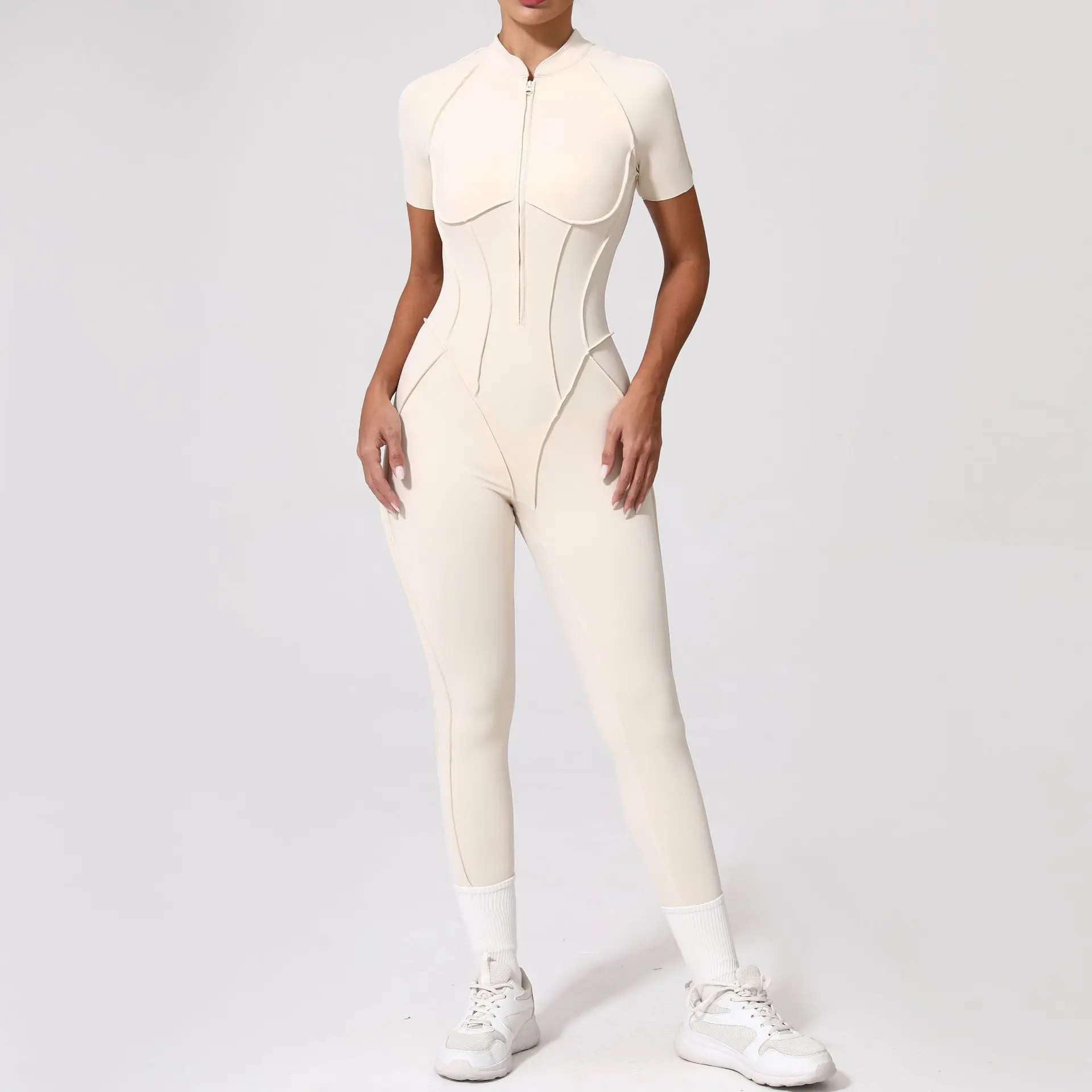 Zip-Up Activewear Jumpsuit: closure, strap or waistband adjustment reference
