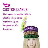 Chapeau Punk Mardi Gras Violet Vert Or Paillettes Strass Plumes pour Fanfare – Costume Festif Travaux Manuels Exquis