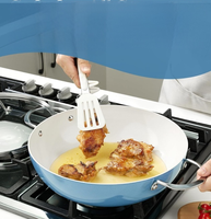 Poêle à frire avec couvercle, poêle à frire antiadhésive avec revêtement céramique, grande poêle profonde avec couvercle, compatible induction