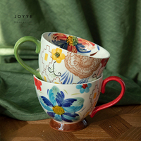 JOYYE en stock – Tasse en céramique de 14 oz, style bohème, peinte à la main, faible MOQ, motif floral, pour petit-déjeuner, café, flocons d'avoine, fête
