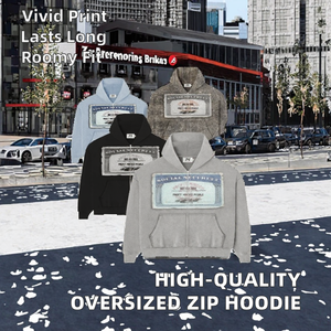 Sweat à capuche zippé surdimensionné pour homme 100% coton brodé graphique court à capuche accessoire de saison d'hiver - Product Image 2