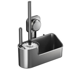 Support mural pour brosse WC à ventouse, sans perçage, rectangulaire, antimicrobien, ensemble de nettoyage pour salle de bain - Product Image 2