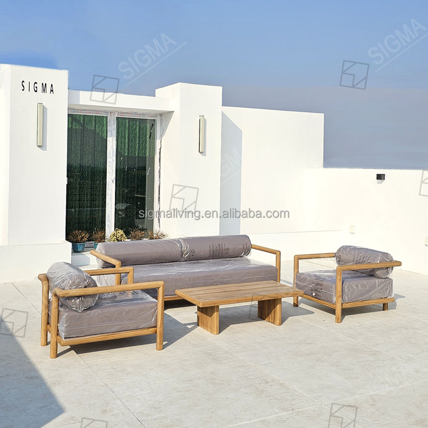 New Arrival Wholesale Outdoor Living Room Furniture Set Luxury Patio Garden Wooden Frame Waterproof Fabric Sofa for Courtyard