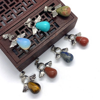 2025 nouveau pendentif en pierre d'oeil de tigre naturel 26x35mm ailes d'ange rond bijoux à bricoler soi-même accessoire Style mignon pour cadeau pour enfants
