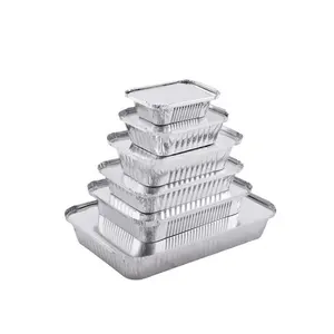 OEM logo New design catering food tray aluminum container packaging rectangular disposable foil pans with lids 100pcs packing