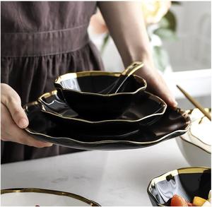 Tây Ban Nha ý mạ vàng viền ruffles thực phẩm phương Tây bít tết tấm salad gốm bát đĩa phong cách Bắc Âu sang trọng Bộ đồ ăn Bộ - Product Image 3