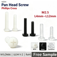 Vis à tête fraisée Phillips M2.5 en nylon, tête ronde, plastique blanc, fixation de précision isolante, Nylon66 PA66 UL94 L4mm~L12mm