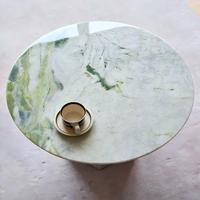 Table basse moderne de luxe en marbre vert naturel, base hexagonale en pierre, table ronde pour salon, table centrale pour maison, villa