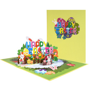 <span class=keywords><strong>Carte</strong></span> de voeux d'invitation d'oeufs de Pâques Happy Bunny 3D Pop up mignon Cartes postales de cadeau de lapin plié avec enveloppe et cartes d'écriture - Product Image 6