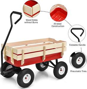 Kereta Anak empat roda alat troli dorong alat mainan troli tangan troli kayu gerobak taman dengan roda pneumatik - Product Image 3
