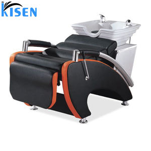 Kisen billig Großhandel Haarschnitt Salon Möbel Haar wäsche <span class=keywords><strong>Shampoo</strong></span> Bett Friseur Erwachsenen Stuhl rot schwarz Becken Schüssel mit manuellem Pedal - Product Image 2