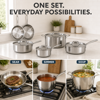 Ensemble de casseroles professionnel en acier inoxydable 304, 10 pièces, ensemble complet d'ustensiles de cuisine, casseroles et poêles en acier inoxydable
