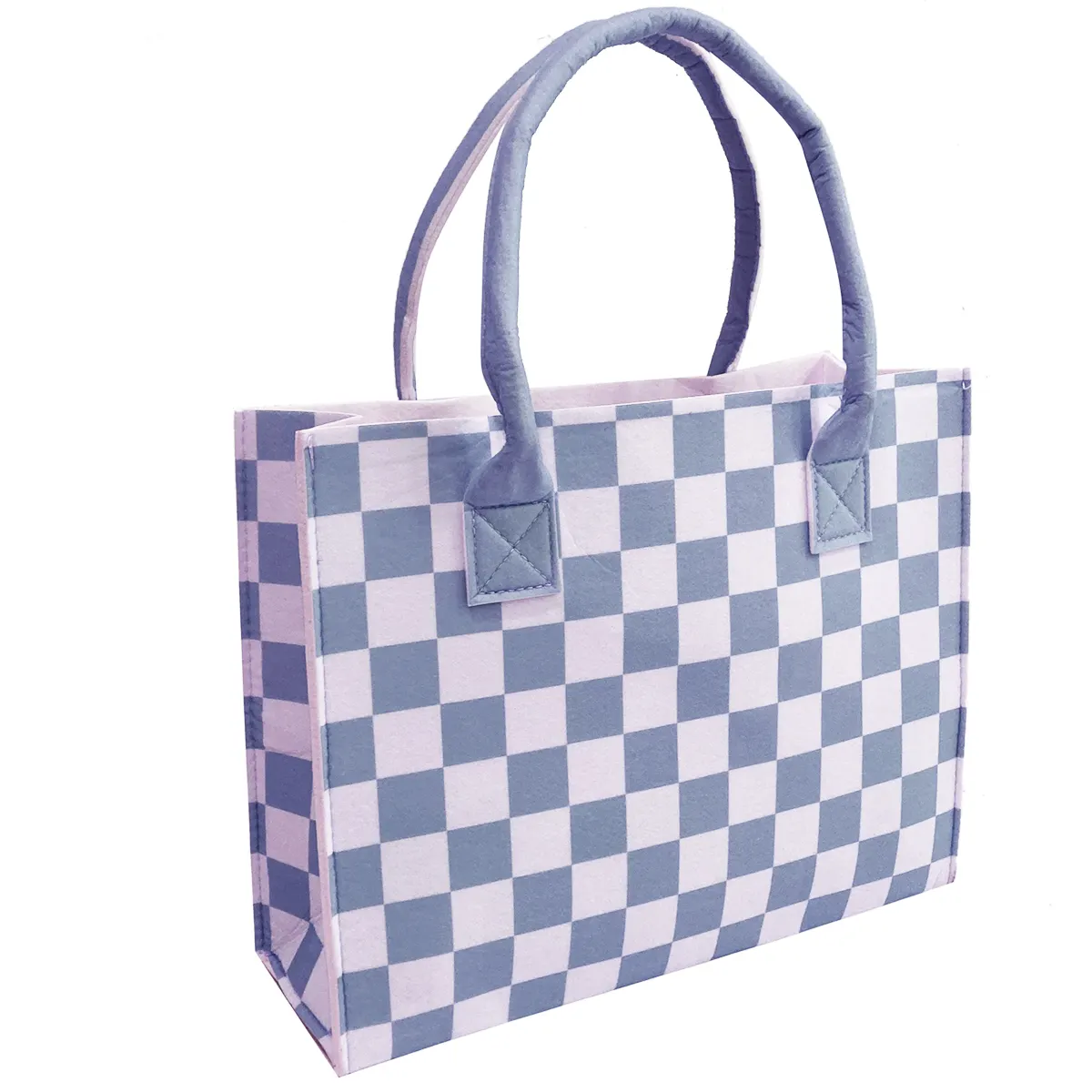 Peace Buy Service Low Price Light-weight Grocery Storage Carry Checkered Female Shopping Daypack Felt Tote Bag
