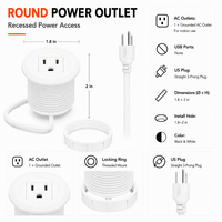 Stopkontak Listrik Bulat White One Outlet Power Hub, Soket Ekstensi Tersembunyi untuk Meja dan Kabinet