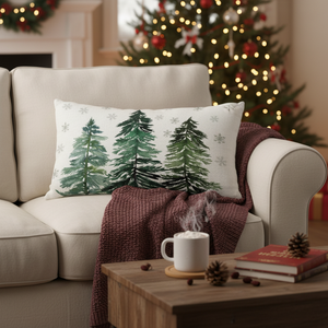 Fodera per cuscino decorativa natalizia 12x20 pollici con fiocchi di neve e alberi, federa invernale per divano e decorazioni domestiche - Product Image 3