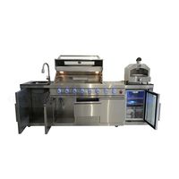Harga Grosir Kabinet Dapur Luar Ruangan Stainless Steel 304 Lapisan PVC Dengan Kulkas Mini Kaca dan Lampu LED