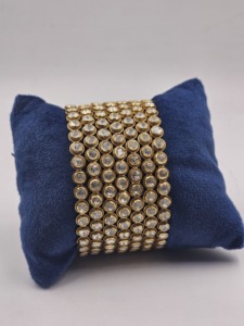 Traditional gold-plated daily wear <b>bangles</b> featuring a sleek circular design adorned with white stones <b>set</b> - Product Image 5