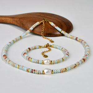 Wholesale Elegant Women Jewelry Set Simple Agalmatolite Beads Freshwater Pearl Clavicle Necklace And <b>Bracelet</b> <b>Matching</b> Set - Product Image 1