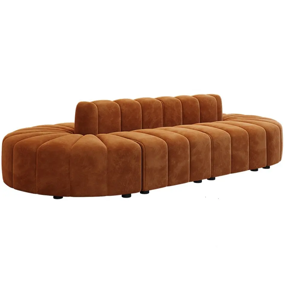 Nieuw Design Oranje Fluwelen Banquette Lounge Zitplaatsen Houten Poten Fluwelen Combinatie Modulaire Lounge Bank