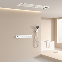 Ensemble de robinetterie de douche encastrée contemporain en laiton brossé doré non revêtu avec éclairage LED supérieur, kit complet pour salle de bain