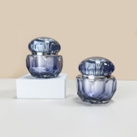 Pot de crème de luxe bleu 50g 30g 20g avec couvercle dôme doré et anneau, personnalisable en usine, en plastique PS MS, surface sérigraphiée, flacon de crème