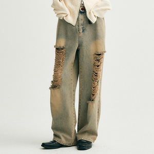 <span class=keywords><strong>Jean</strong></span> baggy vintage déchiré jaune pour homme, taille haute, idéal pour le quotidien - Collection 2026 - Product Image 4