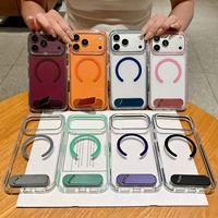 Coque de téléphone magnétique transparente en TPU coloré avec support pliable pour iPhone 18 Pro Max 17 16 15