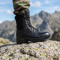 Bottes tactiques noires à lacets avec fermeture éclair, antidérapantes, respirantes, doublure en mesh, semelle intermédiaire en carbone, semelle extérieure en caoutchouc, toutes saisons