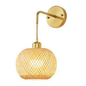 Lampe murale en bambou de style asiatique, E27 LED, abat-jour ambré, à fixer au mur, pour salon, chambre, hôtel - Product Image 5