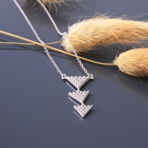 Bijoux en argent Sterling 925, collier Lariat, chaîne, Triangle, zircon cubique, collier pour femmes, ensemble de bijoux de mariage - Product Image 1