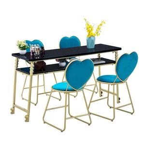 Yüksek kaliteli mavi ve altın manikür masası ve sandalye seti güzellik salonu mobilyası - Product Image 1