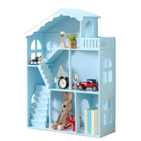 Ensemble de jouets en bois style nordique DIY, maison de poupée de simulation, villa de princesse, château pour enfants, avec étagère et bibliothèque, bleu